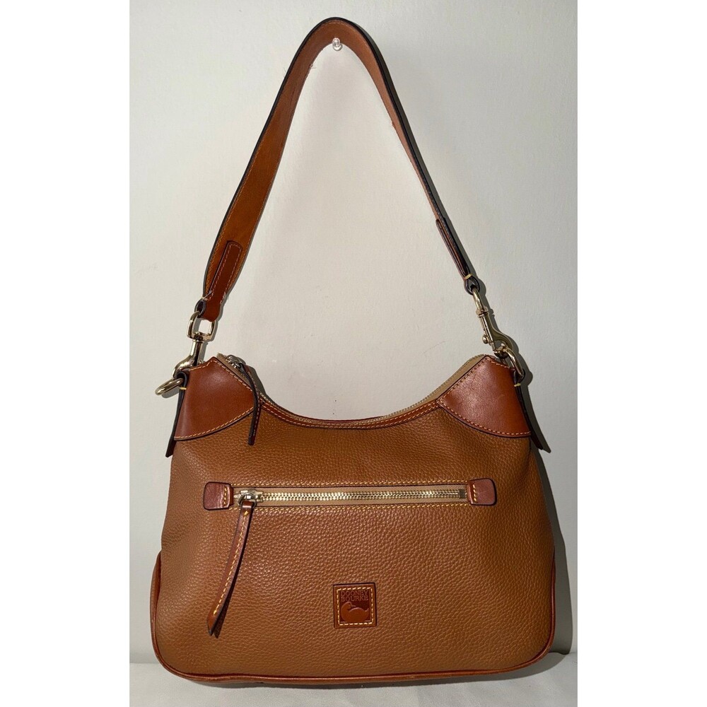Dooney & Bourke Brown Pebbled Grain Hobo Shoulder Bag Gold Hardware Zip